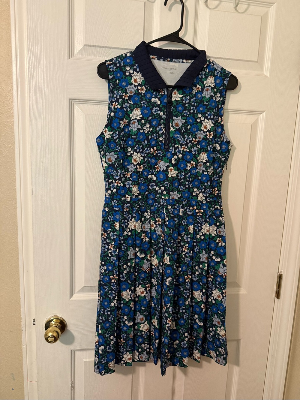 Tory Sport Navy Blue Floral Sleeveless Midi Dress